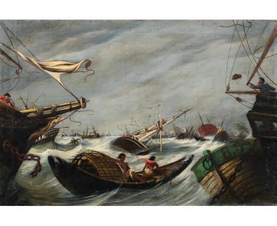 Pittore francese (fine XIX sec.) - Mare in tempesta.