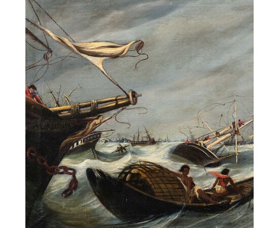 Pittore francese (fine XIX sec.) - Mare in tempesta.