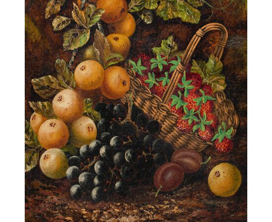 J. Clays (British, XIX-XX sec.) - Natura morta con cesto di frutta.