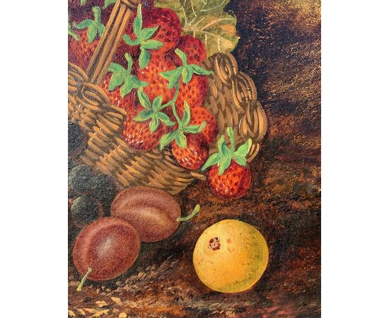 J. Clays (British, XIX-XX sec.) - Natura morta con cesto di frutta.