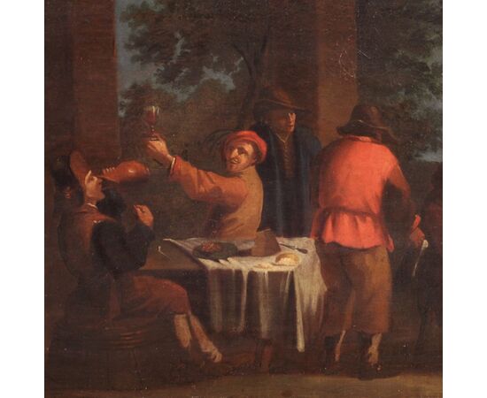 Italian painting Bamboccianti genre scene from the 17th century