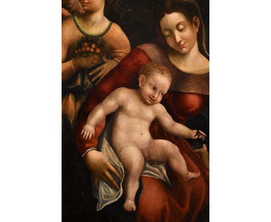 Madonna col Bambino, due angeli e Giovanni Battista, Scuola di Antonio Allegri, detto il Correggio (Correggio c. 1489 – 1534)