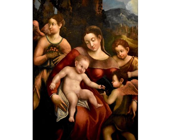 Madonna col Bambino, due angeli e Giovanni Battista, Scuola di Antonio Allegri, detto il Correggio (Correggio c. 1489 – 1534)