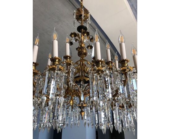 BRONZE AND CRYSTAL CHANDELIER     