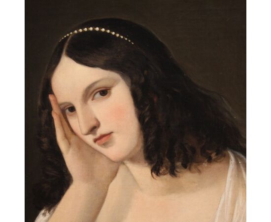 Antique painting portrait of a young lady from the 19th century