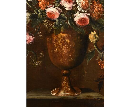 Composizione di fiori entro vaso sbalzato (1 di 3), Andrea Scacciati (Firenze 1642–1710)