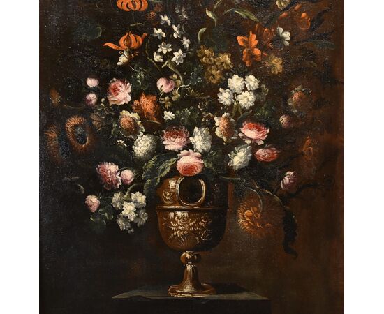 Composizione di fiori entro vaso sbalzato (3 di 3), Andrea Scacciati (Firenze 1642–1710)