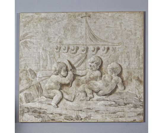 Guache con putti in spiaggia, primi dell'900