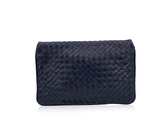 BOTTEGA VENETA Pochette Vintage in Pelle Col. Blu Pouch S