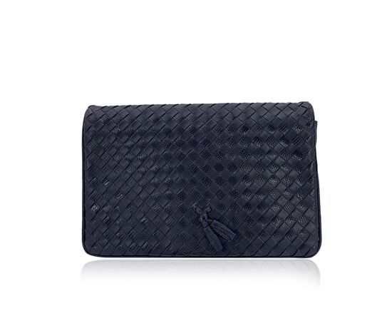 BOTTEGA VENETA Pochette Vintage in Pelle Col. Blu Pouch S