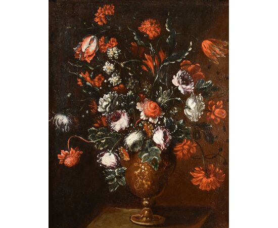 Composizione floreale in vaso sbalzato, Francesca Volò Smiller (Milano, 1657 - 1700)