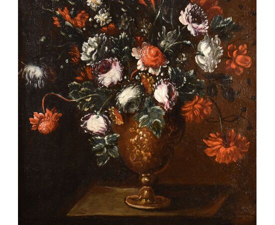 Composizione floreale in vaso sbalzato, Francesca Volò Smiller (Milano, 1657 - 1700)