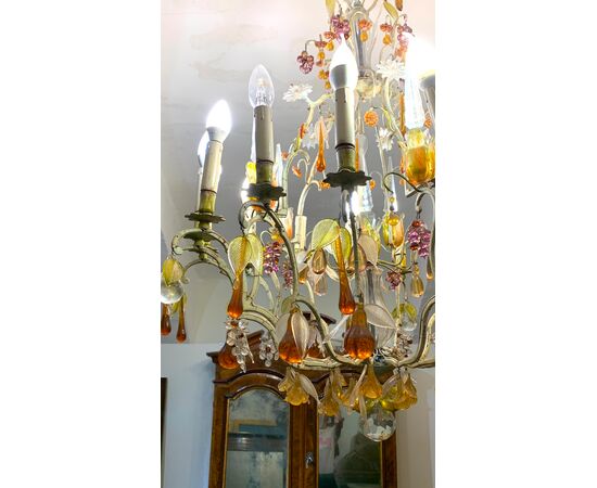 LAMPADARIO CON FRUTTA IN VETRO FINE XIX SECOLO