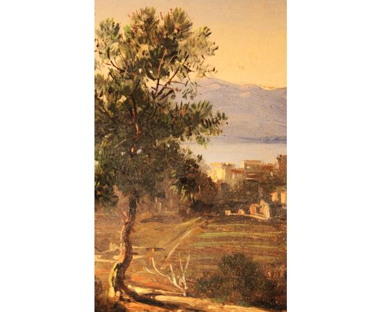 "Vista su Cannes" firmato J.D olio su cartone XIX sec.