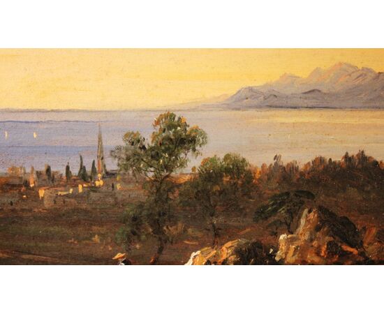"Vista su Cannes" firmato J.D olio su cartone XIX sec.