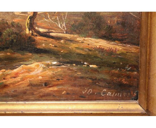 "Vista su Cannes" firmato J.D olio su cartone XIX sec.