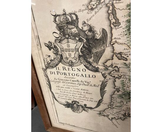 Antica incisione cartina geografica del regno del Portogallo 1 Gennaio 1692 Mis 