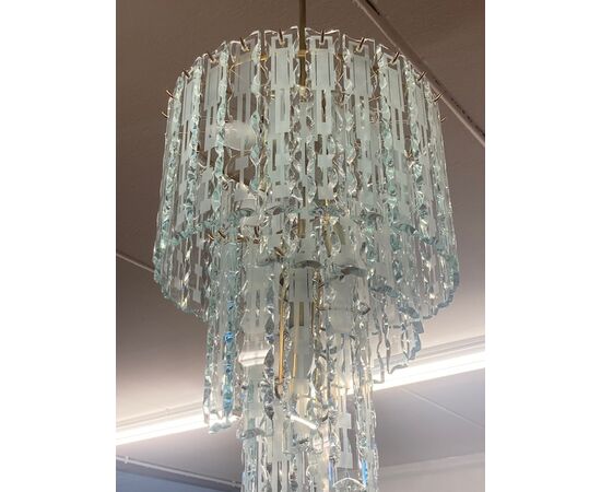 Lampadario Chandelier anni 70 modernariato  vetro con pendenti a spirale vintage 5 luci 