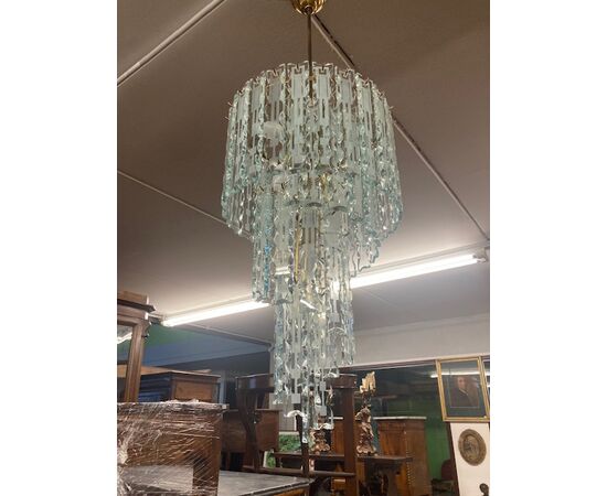 Lampadario Chandelier anni 70 modernariato  vetro con pendenti a spirale vintage 5 luci 