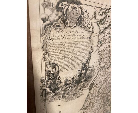 Antica incisione cartina geografica del regno del Portogallo 1 Gennaio 1692 Mis 