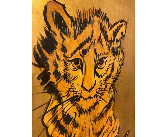 Dipinto di arte contemporanea raffigurante tigre epoca XX . Mis 92 x 76 