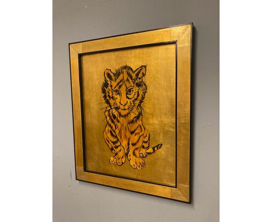 Dipinto di arte contemporanea raffigurante tigre epoca XX . Mis 92 x 76 