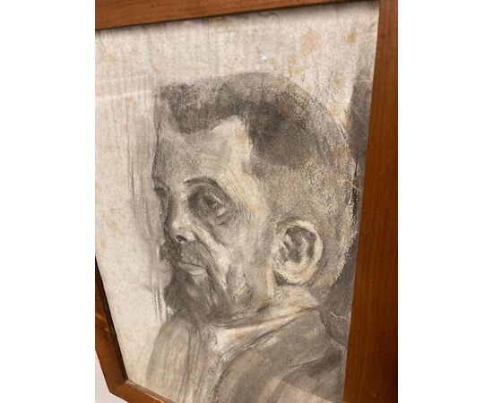 Antico disegno mezzo busto epoca XIX a matita con vetro e cornice coeva. Mis 57 x 42 