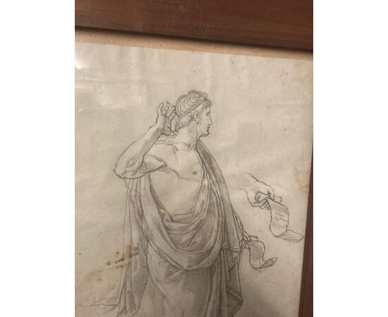 Antico disegno  anno 1920  di personaggio in cornice antica 38 x 29