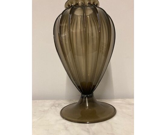 Antico grande vaso  vetro  Murano Costolato primi 900 color Ambra cm 41 