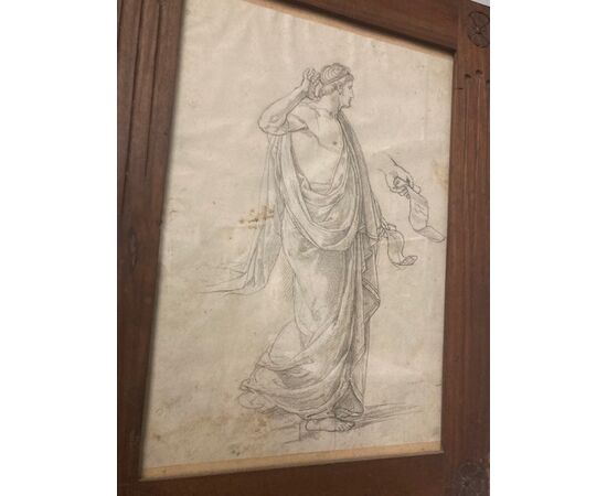 Antico disegno  anno 1920  di personaggio in cornice antica 38 x 29 