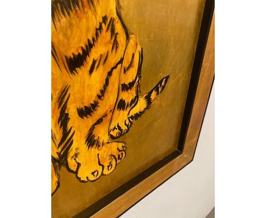 Dipinto di arte contemporanea raffigurante tigre epoca XX . Mis 92 x 76 