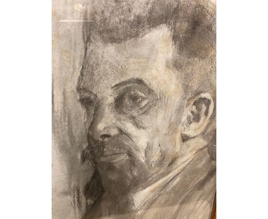 Antico disegno mezzo busto epoca XIX a matita con vetro e cornice coeva. Mis 57 x 42 