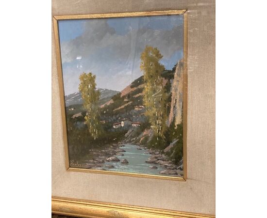 Dipinto Paesaggio olio Giacomo Delcroix Firenze anni 50. Mis 22 x 29 