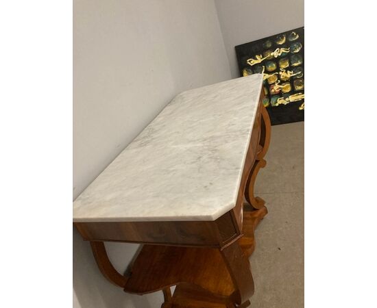 Antica console in noce e marmo Carrara Luigi Filippo 1850 . Mis 115 x 57 Altezza cm 99 