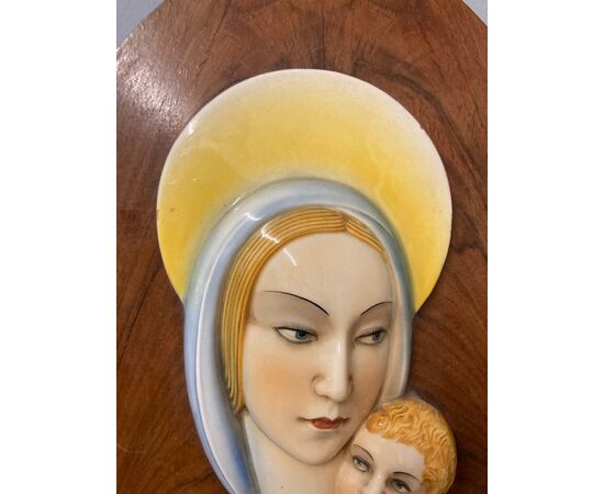 Madonna capoletto maiolica anni 40 Art decò  manifattura Italiana . mis 41 x cm 30 