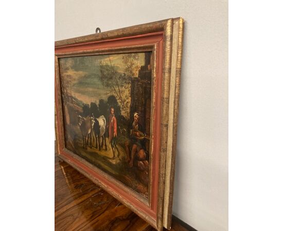 Antico dipinto olio su tela  “Paesaggio con Buoi “ epoca XVII sec Fiammingo. Mis 57 x 37 