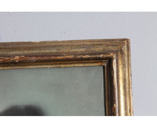 Dipinto fiammingo Pastello “Allegoria Dell  inverno “ epoca XIX in cornice meccata . mIs 45 x 35 