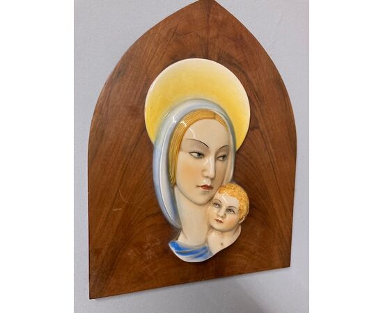 Madonna capoletto maiolica anni 40 Art decò  manifattura Italiana . mis 41 x cm 30 