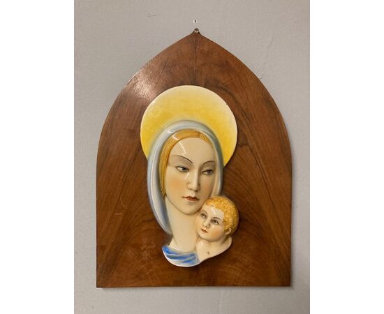 Madonna capoletto maiolica anni 40 Art decò  manifattura Italiana . mis 41 x cm 30 