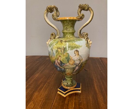 Antico enorme  vaso istoriato Ginori 1860. “ La Samaritana al pozzo “ cm 60 Qualità eccelsa