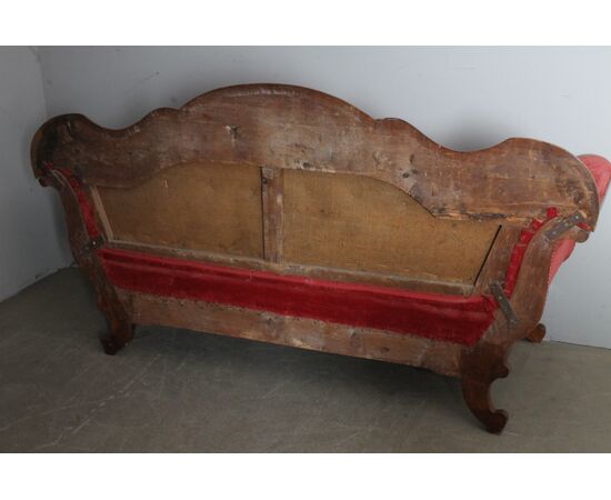 Antico divano Luigi Filippo 1850  noce  elegante. Velluto rosso . Mis L 193 x 68 