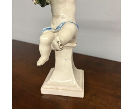 Antica coppia di putti a candelabri Angelo Minghetti Bologna. Fine 800 su piedistallo firmati. H 37 