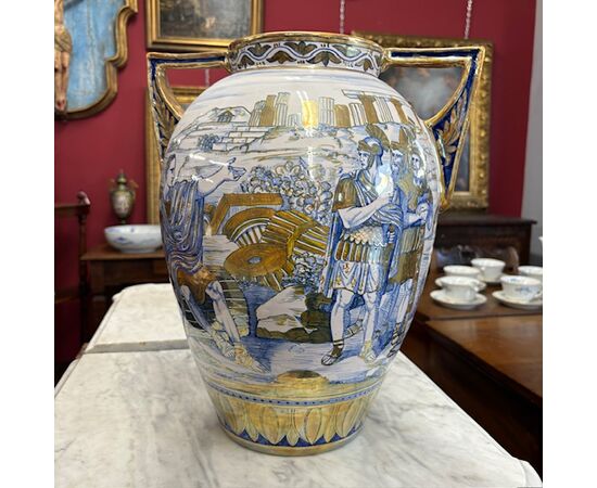 Antico vaso in maiolica a lustro Gualdo Tadino  art decò 1940  Manifattura mastro Giorgio H 38 L 32 