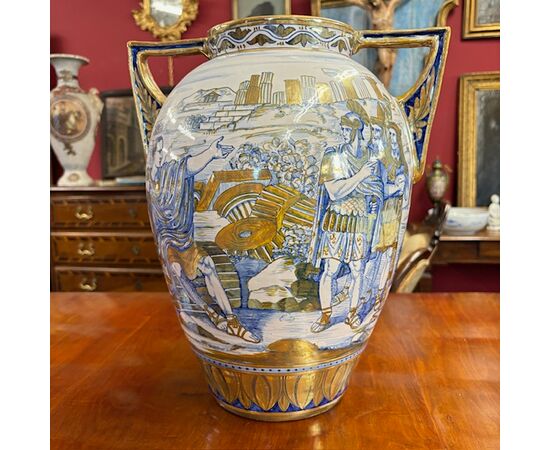 Antico vaso in maiolica a lustro Gualdo Tadino  art decò 1940  Manifattura mastro Giorgio H 38 L 32 