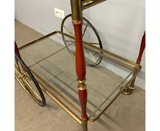 Carrello Bar / vivande anni 50 Cesare Lacca ottone e rosso . Tutto originale. Mis 80 x 45 . h 71 