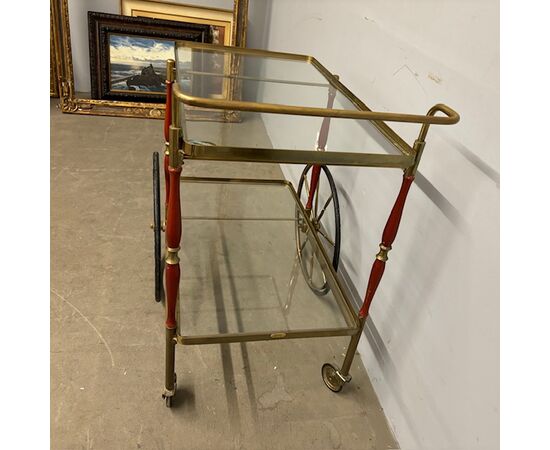 Carrello Bar / vivande anni 50 Cesare Lacca ottone e rosso . Tutto originale. Mis 80 x 45 . h 71 