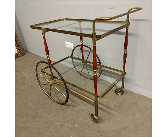 Carrello Bar / vivande anni 50 Cesare Lacca ottone e rosso . Tutto originale. Mis 80 x 45 . h 71 