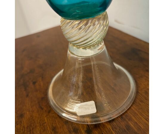 Vaso in vetro Murano color Turchese e oro . firmato inciso Murrina . Altezza cm 36 