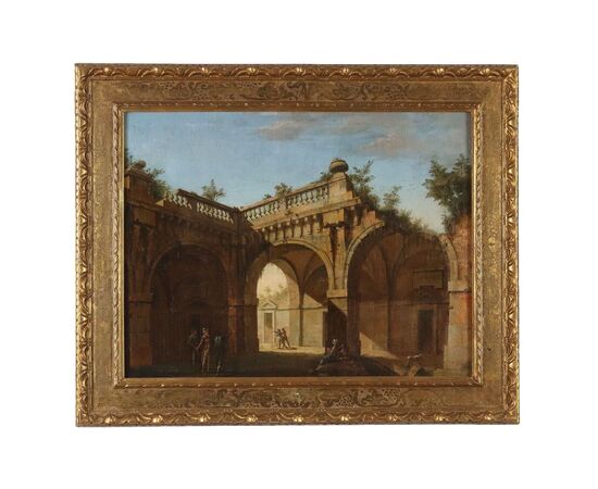 Dipinto Capriccio architettonico con Figure