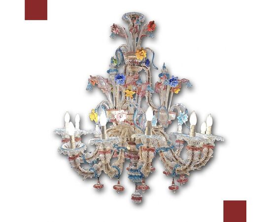 LAMPADARIO IN VETRO DI MURANO MULTICOLORE FINE XIX SECOLO